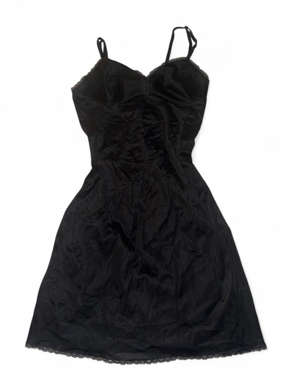Vanity Fair Black Slip Dress with Lace Trim